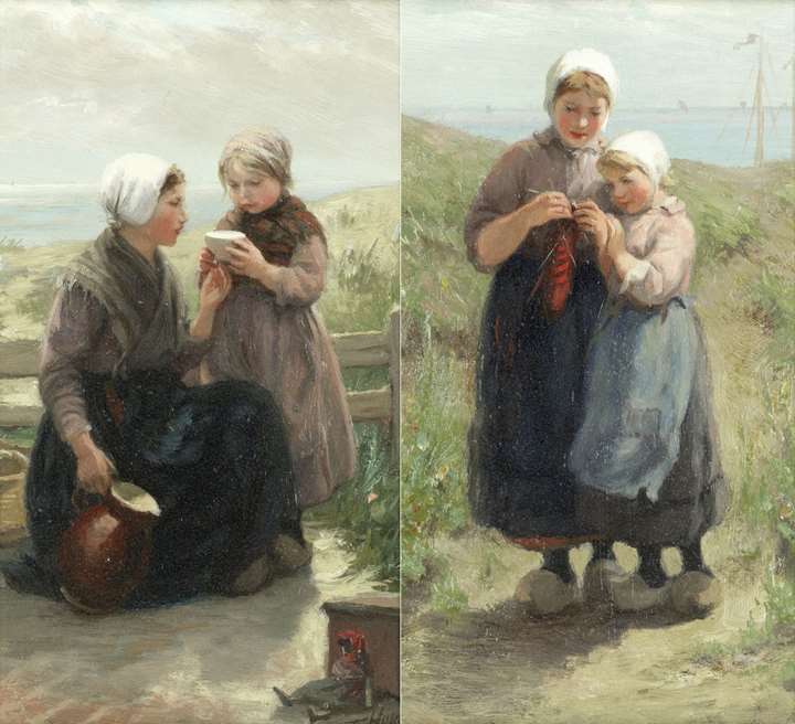 A drink in the dunes; Knitting by the shore